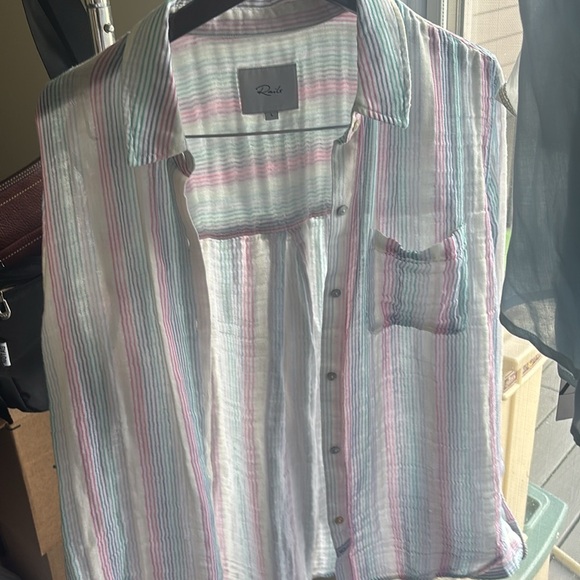 Rails Shirt Womens L White Pink Rainbow Button Up Gauze Ellis Iris Stripe - Picture 2 of 5